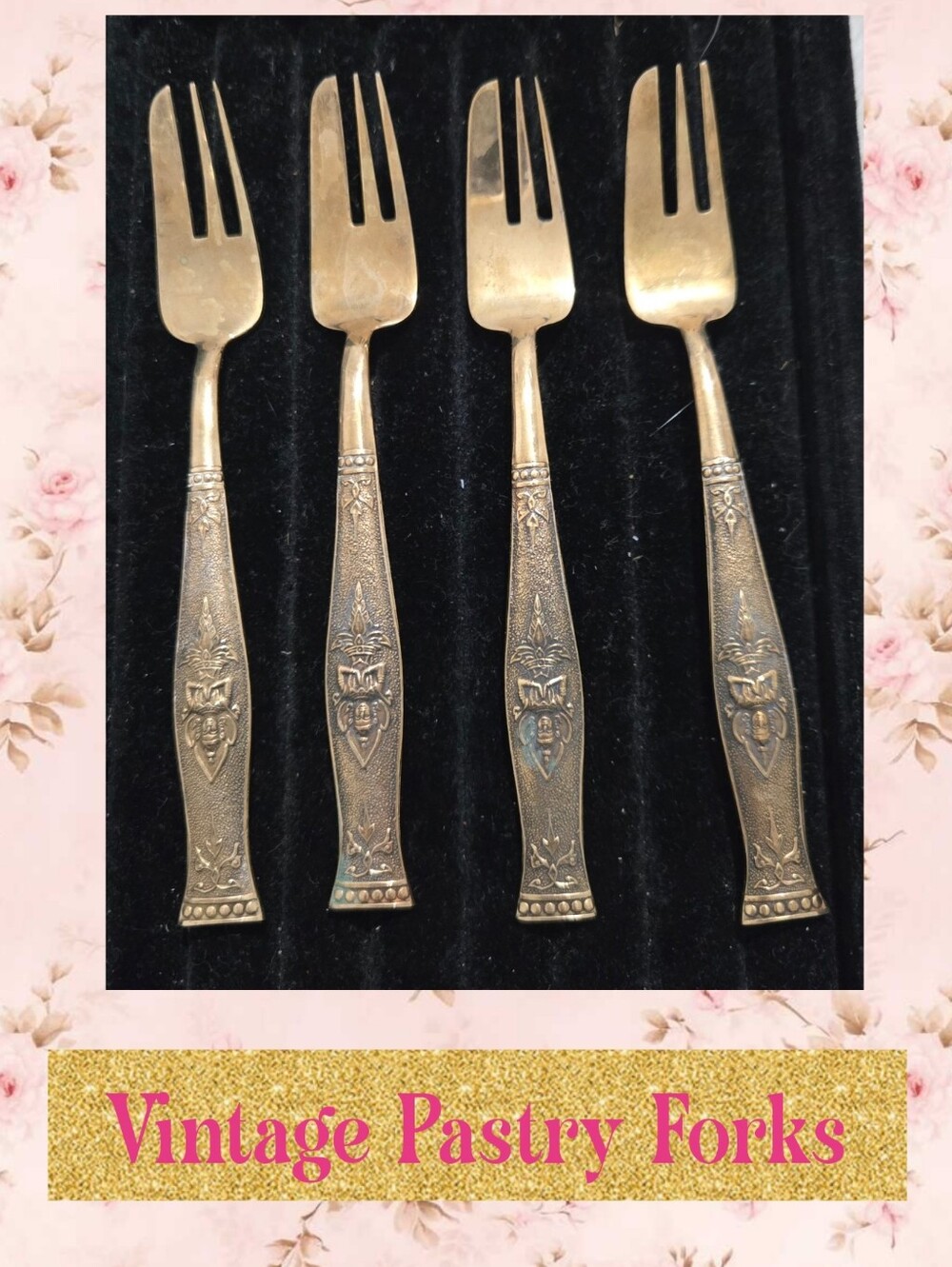 Unbranded Vintage  Pastry Forks - Set of 4 - Gold Tone